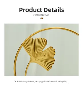Detail of golden iron ginkgo leaf ornament with realistic metal vein texture