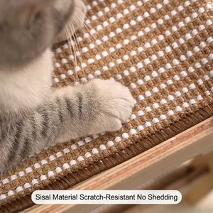 Two-layer vertical cat lounge chair with sisal scratching pad and solid wood frame