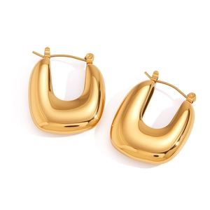 Boucles d'Oreilles Créoles en Forme de U Épaisses en Acier Inoxydable Plaqué Or 18K Bijoux Géométriques Minimalistes pour Femme