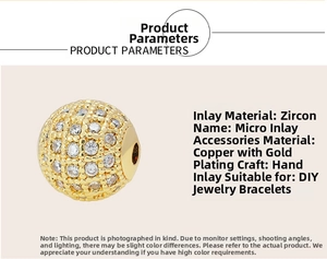 Macro detail of gold plated copper sphere bead with micro-pave cubic zirconia settings