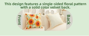 Detailed view of linen sunflower throw pillow cover with decorative fringe trim