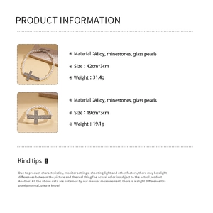 Detailed specs for baroque cross necklace and bracelet set with pearls and rhinestones