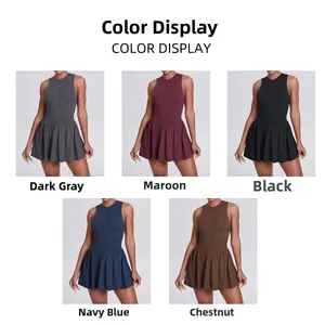 Abito da tennis 2 in 1 in grigio scuro, bordeaux, nero, blu navy e castagno per donne
