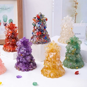 Handmade crystal stone Christmas tree figurines for festive home tabletop decoration