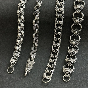 Retro Skull Dragon Head Alloy Bracelet Gothic Punk Hip Hop Men Personality Bone Chain Wristband Jewelry