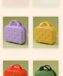 Detail view of colorful 14-inch mini suitcase organizers with diamond textured finish