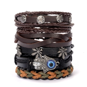 Handmade multilayer braided leather bracelets with alloy charms and spiritual symbols