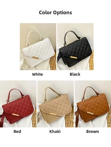 Various colors of quilted crossbody bags with gold metal bars and matching handles