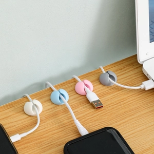 Silicone desktop cable clips in four colors for neat office wire management