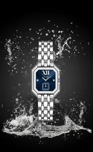 Détail de la montre Scottie 9709 carrée pour femme en acier argenté avec éclaboussures