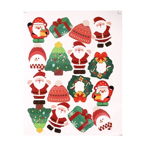 Cartoon Christmas stickers set featuring Santa, snowmen, and trees for gift decoration