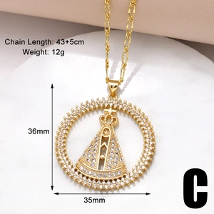 Detail of gold plated heart necklace with zircon cross pendant and size specifications