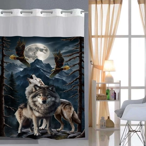 Wasserdichter Badezimmer Duschvorhang mit Wildwolf-, Adler- und Bergnaturlandschaftsdruck
