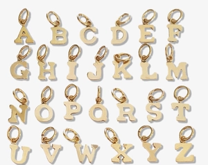 Set of 26 polished gold stainless steel alphabet pendants for personalized DIY jewelry