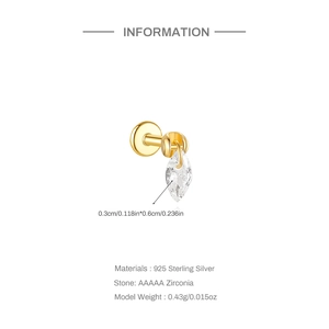 Detailed spec sheet for 925 sterling silver star stud earring with AAAAA zirconia