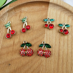 Sweet red and green cherry pendants with cubic zirconia for jewelry making accessories