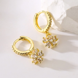 Exquisite 18K gold plated hoop earrings with butterfly zircon charms on white stone