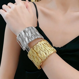 Vintage woven metal cuff bracelet in gold and silver finish for women's jewelry