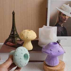 3D mushroom silicone mold for DIY candle holders and plaster crafts with finished samples