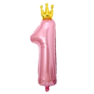 Ballon en aluminium chiffre 1 rose avec couronne dorée pour fête d'anniversaire