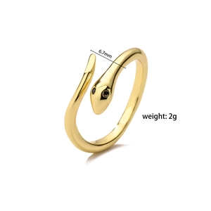 18K gold plated snake open ring with micro-pave cubic zirconia and black eyes