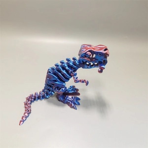 Detailed 3D printed T-Rex skull skeleton with metallic blue purple red gradient finish