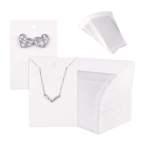 50 sets of 6x9cm white jewelry display cards with clear self-adhesive OPP bags