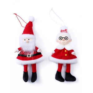 Christmas plush Santa and Mrs. Claus hanging ornaments set for festive home decoration