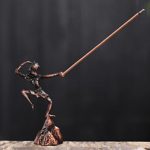 Monkey King Incense Stick Holder Zinc Alloy Antique Bronze Sun Wukong Statue Home Zen Office Desktop Tea Room Ornament