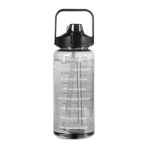 2L large capacity sports water bottle with straw and time markings in smoke grey