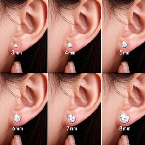 Classic cubic zirconia stud earrings size comparison chart with 3mm to 8mm round cut stones