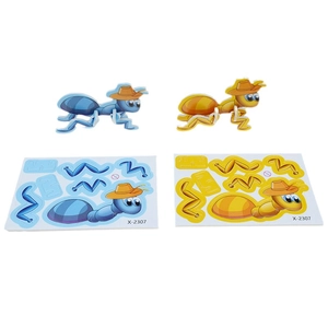 3D cartoon ant paper puzzle set showing completed models and DIY cardboard cutout sheets