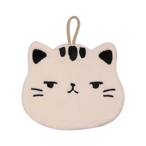 Absorbent coral fleece cat shaped hand towel in creamy white with hanging loop