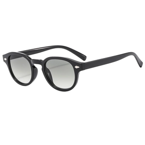 Vintage small round black sunglasses with grey gradient lenses and silver diamond rivets