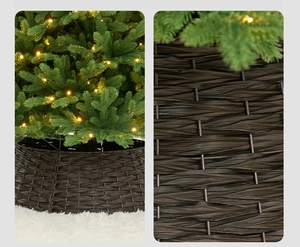 Macro shot of dark brown faux rattan weave on a decorative Christmas tree collar stand