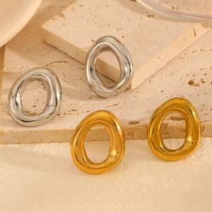 Irregular Oval Stud Earrings Stainless Steel 18K Gold Plated Liquid Metal Style Organic Minimalist Jewelry For Women