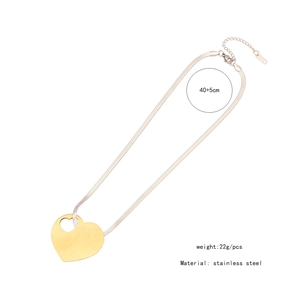 Detailed view of golden stainless steel snake chain with a hollow heart pendant and dimensions
