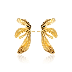 Artistic leaf shape earrings in 18k gold plated stainless steel with high polish finish
