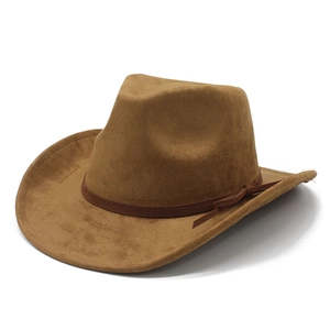 Chapeau de cowboy marron classique en suédine avec bandeau en cuir et style rétro