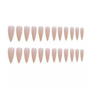 Set of 24 pieces of almond-shaped nude press-on nails in an elegant milk tea color
