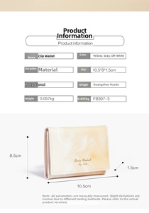 Detailed spec sheet showing the small PU marble pattern wallet size and light weight