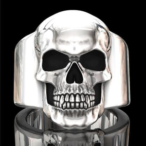 Gothic punk style silver skull ring for men with intricate hollow skeleton design