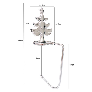 Detailed dimensions of silver metal Christmas tree stocking hook for mantel fireplace