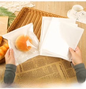 Close-up of greaseproof and waterproof paper bakery bags for toast and bread storage