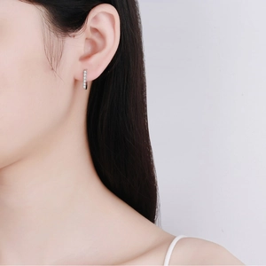 Minimalist S925 sterling silver hoop earrings with a row of sparkling white moissanite