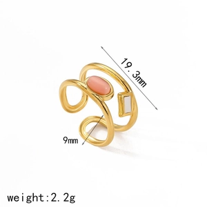 Bague ouverte vintage dorée avec pierres rose ovale et blanche carrée, poids 2,2g