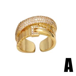 Adjustable 18K gold plated belt buckle ring with sparkling white cubic zirconia pave