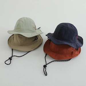 Kids Bucket Hat Quick Dry Polyester Sun Hat Wide Brim Breathable Outdoor Adjustable Windproof Rope Toddler Boys Girls