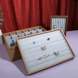 Rosewood Color Wood Jewelry Display Tray Velvet Lining Multi Slot For Ring Earring Bangle Storage Showcase Organizer Rack