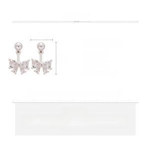 Detailed size chart and specifications for zircon bow earrings with 2x1cm dimensions